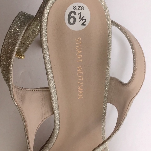 Stuart Weitzman Align 95 Metallic Gold Glitter Strappy Sandals Size 6.5 - Picture 6 of 6